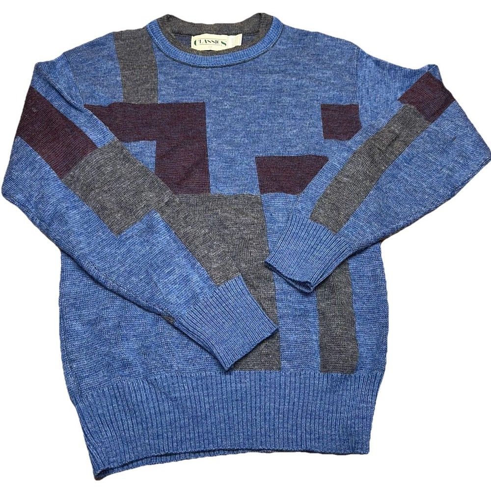 Vintage 80's Classics Wool Blend Geometric Grunge Curt Cobain Sweater Men's M